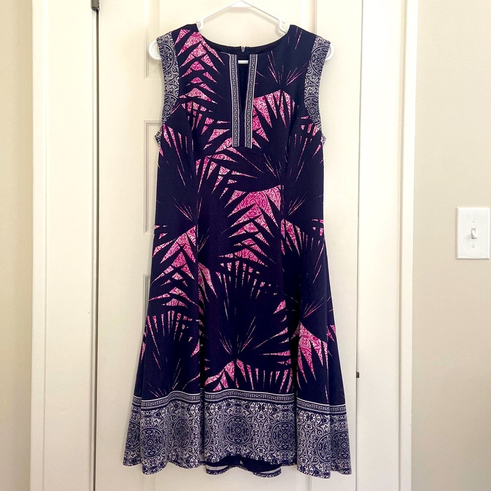 Navy / Pink Palm Dress NWT